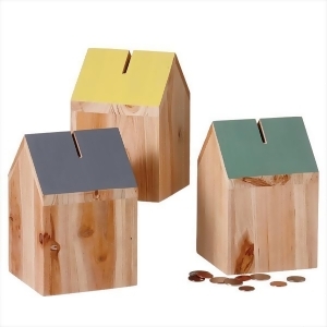 Pack of 6 Jasmine Yellow Slate Gray and Teal Green Wooden Birdhouse Piggy Banks 6.5 - All