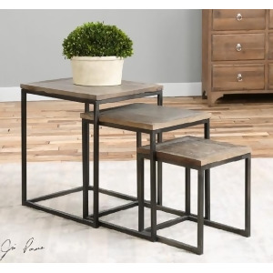 Set of 3 Eco-Friendly Recycled Elm Square Wooden Nesting Tables 24 - All