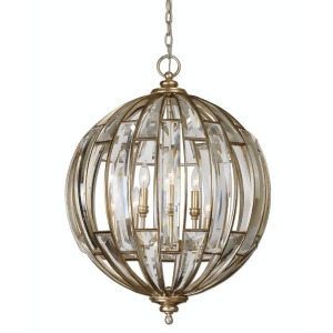 Elegant Beveled Crystal and Champagne Leaf 6-Light Sphere Pendant Ceiling Light - All