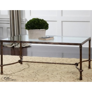 48 Rustic Bronze Patina Iron and Tempered Glass Rectangular Coffee Table - All