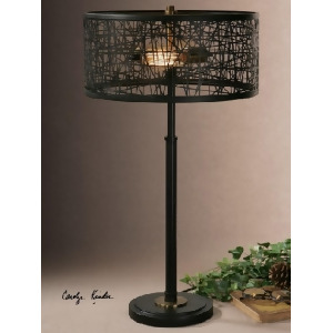 27 Rustic Black Meshed Metal Drum Shade Decorative Table Lamp - All