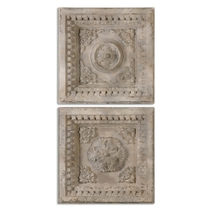 Set of 2 Alfonso Italian Style Square Relief Plaques with Ivory and Gray Finish - All