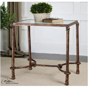 26 Rustic Bronze Patina Iron and Tempered Glass Square End Table - All