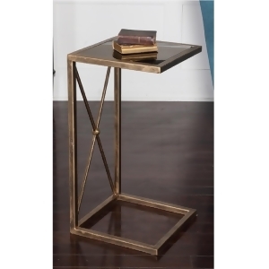 25 Open Concept Antique Gold Metal and Black Glass Side Accent Table - All