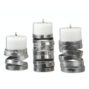 Set of 3 Mariko Abstract Ribbon Metallic Silver Finish Pillar Candle Holders 8 - All