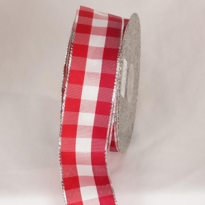 Snow White Scarlet Red and Silver Checkered Wired Craft Ribbon 1.5 x 27 Yards - All