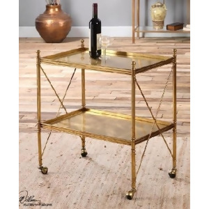 30 Gold Forged and Cast Iron w/ Tempered Glass Decorative Serving Cart - All