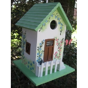 9.5 Fully Functional Green and White Garden Escape Cottage Outdoor Garden Birdhouse - All