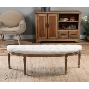 56 Off-White Linen Button Tufted Weathered Oak Bench - All