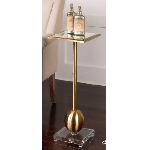 29 Brushed Brass Metal with Crystal Block Base Square Mirror Accent Table - All