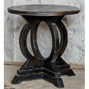 27 Soft Black Mindi Wood Circle Motif Decorative Round Accent Table - All