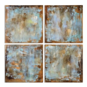 Set of 4 Hand Painted Southwestern Inspired Turquoise and Brown Canvas Artwork Tiles - All