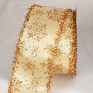 Gold Glitter Tinsel Christmas Snowflakes Wired Craft Ribbon 3 x 20 Yards - All