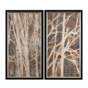 Set of 2 Hand Painted Rustic Lodge Outdoor Twigs Wall Art with Black Satin Frames - All