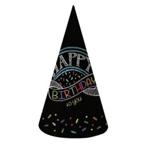 Club Pack of 48 Black Chalkboard Happy Birthday Adult Sized Paper Birthday Party Hats 10 - All