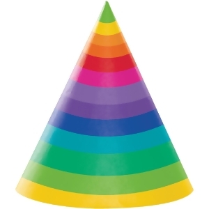 Club Pack of 48 Multi-Colored Striped Rainbow Adult Sized Paper Birthday Party Hats 10 - All