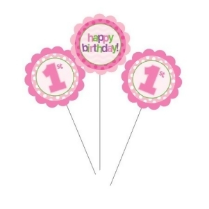 Club Pack of 18 Pink Happy Birthday 1st Birthday Girl Party Decoration Centerpiece Picks 17 - All