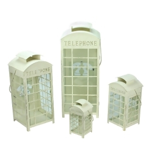 Set of 4 Weathered Cream and Gold Telephone Booth Glass Pillar Candle Lanterns 8.75 25 - All