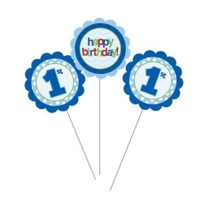 Club Pack of 18 Blue Happy Birthday 1st Birthday Boy Party Decoration Centerpiece Picks 17 - All