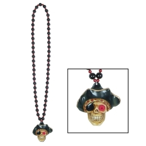 Club Pack of 12 Beaded Halloween Necklaces with Red Led Flashing Pirate Skull Medallion 36 - All