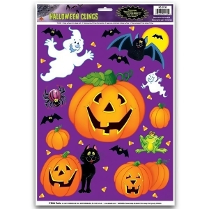 Club Pack of 144 Halloween Pumpkin Patch Decorative Window Clings - All