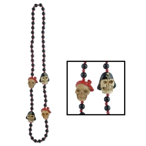 Club Pack of 12 Beaded Halloween Necklace with Pirate Skull Beads 42 - All