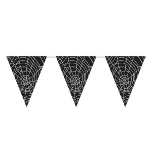 Club Pack of 12 Halloween Spider Web Pennant Banner Party Decorations 11 x 12' - All