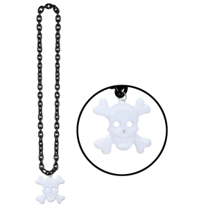 Club Pack of 12 Halloween Beaded Chain Necklace with Skull and Crossbones Medallion 36 - All
