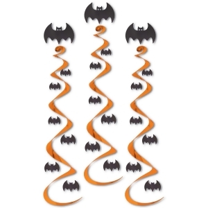 Club Pack of 18 Orange and Black Halloween Bat Hanging Whirl Decorations 30 - All
