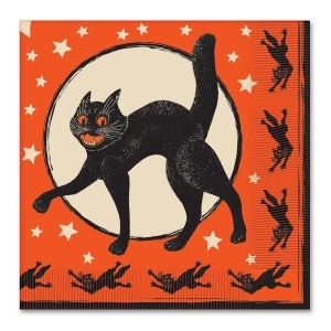 Club Pack of 192 Orange and Black 2-ply Vintage Cat and Moon Disposable Party Lunch Napkins 6.5 - All
