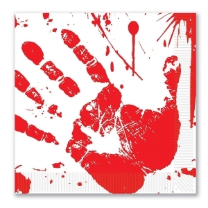 Club Pack of 192 White and Red P.s.i. Bloody Handprint 2-Ply Party Lunch Napkins 6.5 - All