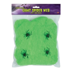 Club Pack of 12 Flame Resistant Giant Green Halloween Spider Web with Spiders - All