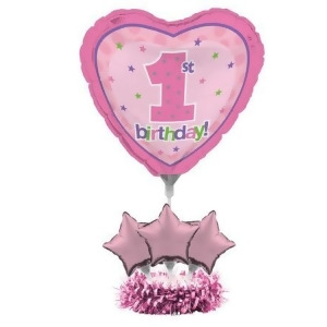 Pack of 4 Pink Heart and Star 1st Birthday Girl Foil Party Balloon Centerpiece Kits - All