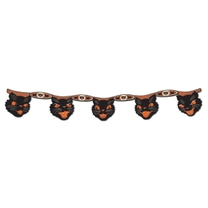 Club Pack of 12 Black and Orange Halloween Jointed Cat Streamer Hanging Decorations 4' - All