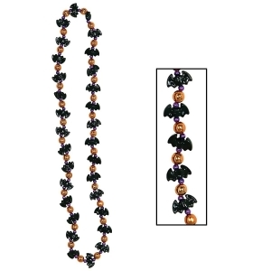 Club Pack of 12 Black and Orange Halloween Party Bead Necklaces 36 - All