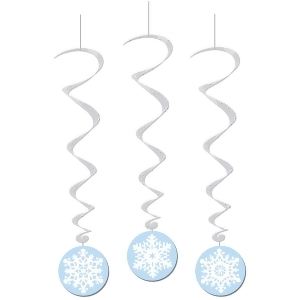 Club Pack of 18 Winter Wonderland Themed Snowflake Whirls Hanging Party Decorations 3.5' - All