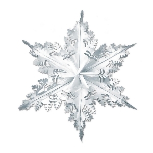 Club Pack of 12 Metallic Silver Winter Snowflake Hanging Christmas Decorations 24 - All
