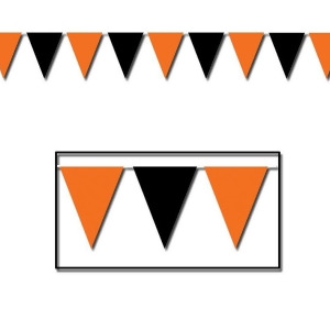 Club Pack of 12 Orange Black Pennant Banner Halloween Party Decorations 30' x 17 - All