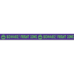 Club Pack of 12 Purple and Green Beware Fright Zone Halloween Streamers Party Tape 20 - All