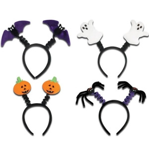 Club Pack of 12 Bat Ghost Pumpkin Spider Assorted Headband Bopper Halloween Accessory - All
