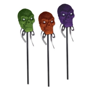 Pack of 12 Glittered Skulls on Sticks Halloween Decorations 16 - All