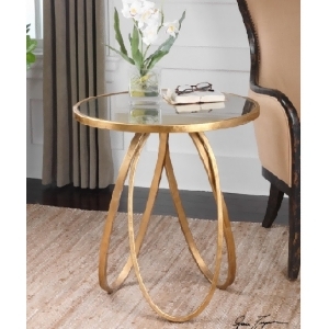 26.25 Geometrical Golden Stretched Ovals Round Accent Table - All