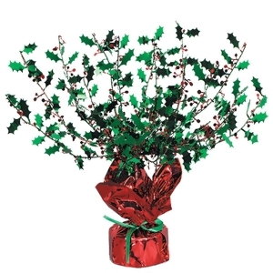 Club Pack of 12 Red and Green Metallic Gleam 'N Burst Holly Centerpiece Christmas Decorations 15 - All