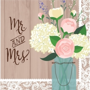 Club Pack of 192 Rustic Wedding Mr. and Mrs 2-Ply Paper Party Lunch Napkins 6.5 - All