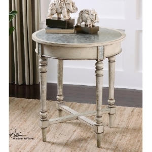 30.5 Old Ivory Poplar with Decorative Aluminum Clad Top Round Accent Table - All