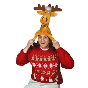 Pack of 6 Gold and Brown Plush Moose Christmas Hat Costume Accessories - All