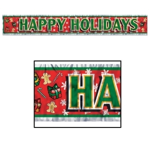 Club Pack of 12 Red and Green Metallic Happy Holidays Banner with Fringe Accents 5' - All