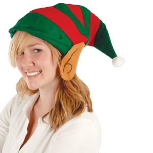 Club Pack of 12 Red and Green Striped Felt Elf Hat with Ears Adult Sized - All