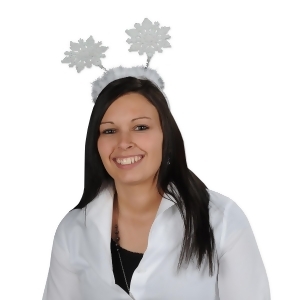Club Pack of 12 Silver and White Glittered Winter Snowflake Bopper Headband Costume Accessories - All