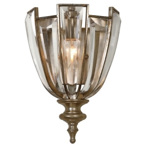 Elegant Beveled Crystal with Burnished Champagne Leaf Metal Modern Wall Sconce - All